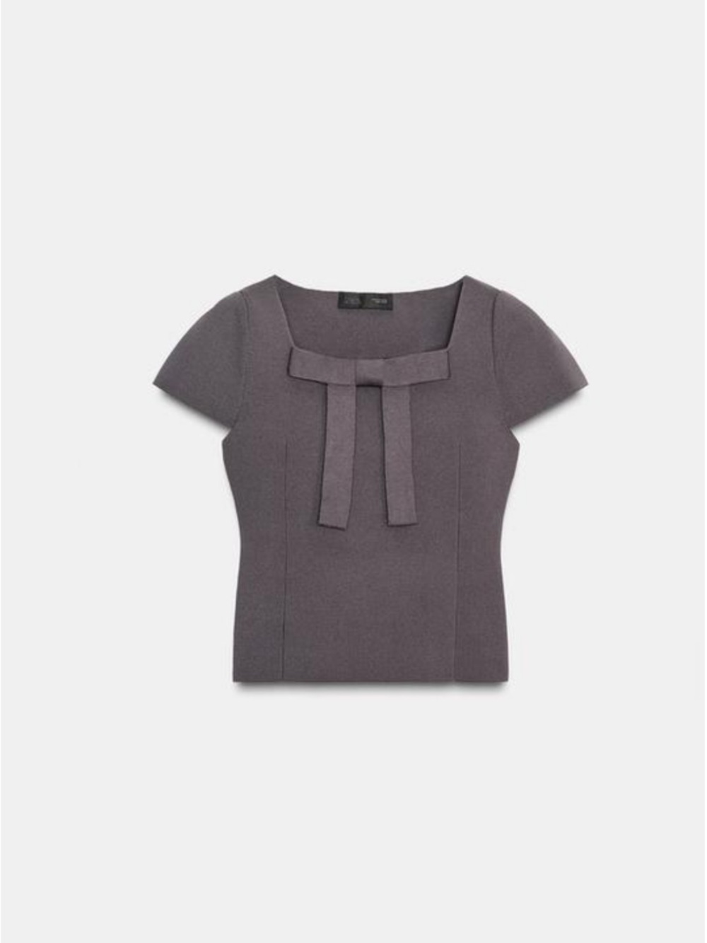 Zara Gray Square-Neck Bow-Detail Top